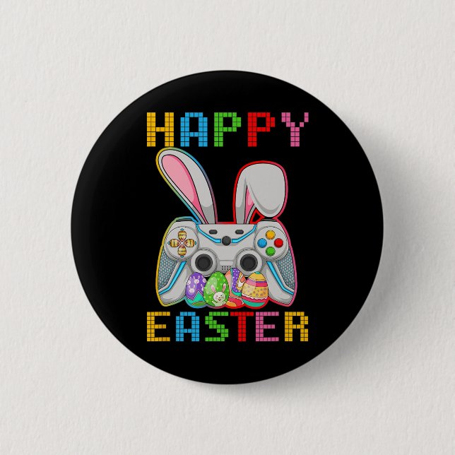 Video Game Bunny Rabbit Happy Easter Day Gamer Boy Button (Front)