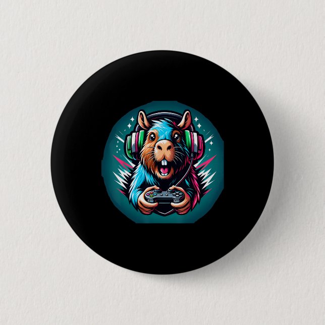 Video Game Capybara Gaming  Button (Front)