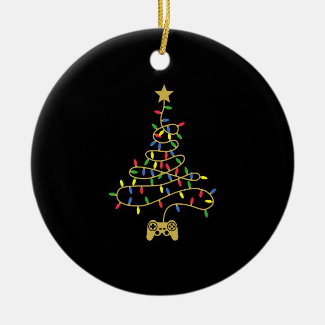 Video Game Christmas Tree Lights Xmas Gaming Ceramic Ornament (Front)