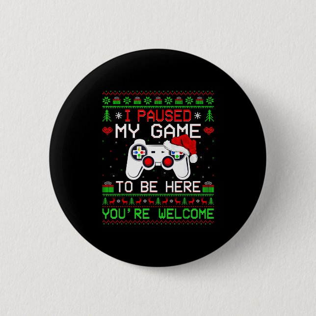 Video Game Christmas Ugly Sweater Funny Gamer Gami Button (Front)