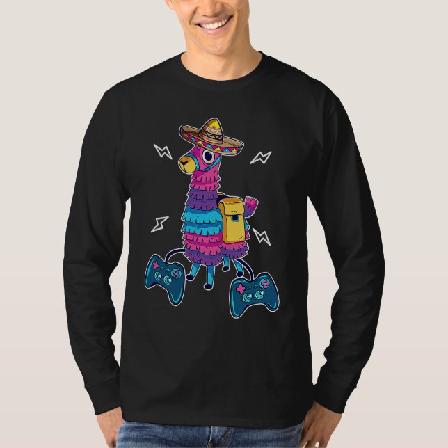 Video Game Cinco de Mayo Llama Pinata and Game Con T-Shirt (Front)