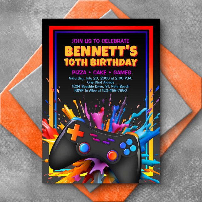 Video Game Colorful Birthday Invitation (Creator Uploaded)