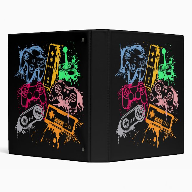 Video Game Console Controllers Retro 80's 90's Arc 3 Ring Binder (Background)