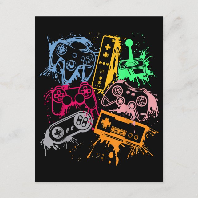 Video Game Console Controllers Retro 80's 90's Arc Enclosure Card (Front)