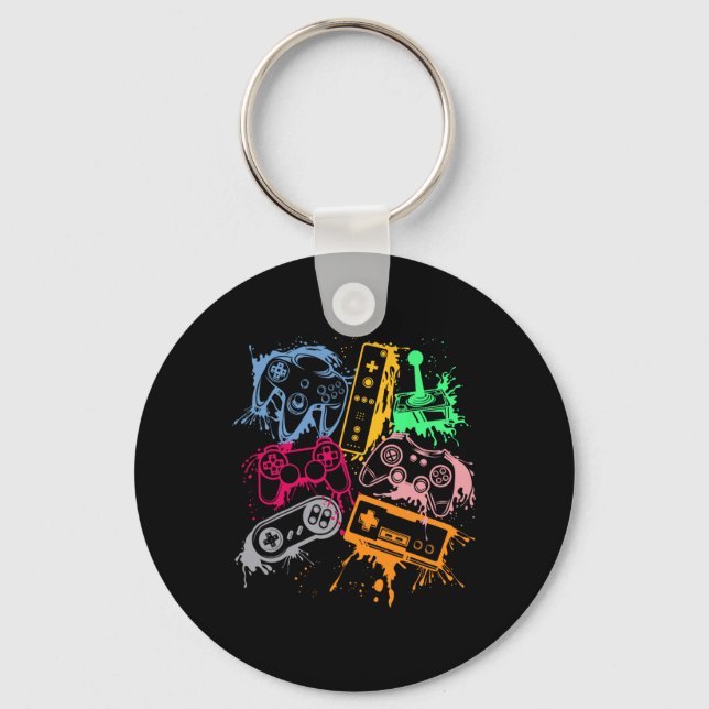 Video Game Console Controllers Retro 80's 90's Arc Keychain (Front)