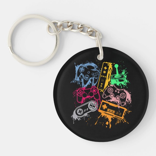 Video Game Console Controllers Retro 80's 90's Arc Keychain (Front)