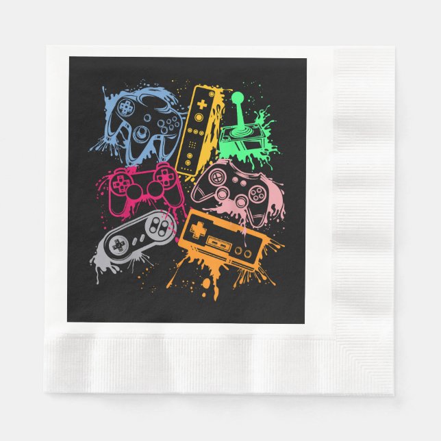 Video Game Console Controllers Retro 80's 90's Arc Napkins (Front)