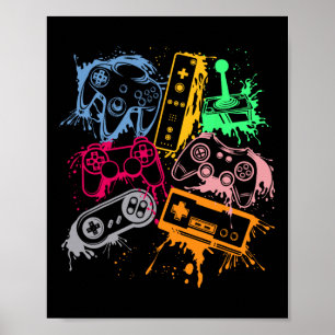 Video Game Console Controllers Retro 80's 90's Arc Poster