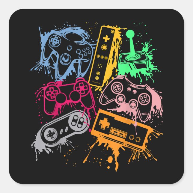 Video Game Console Controllers Retro 80's 90's Arc Square Sticker (Front)