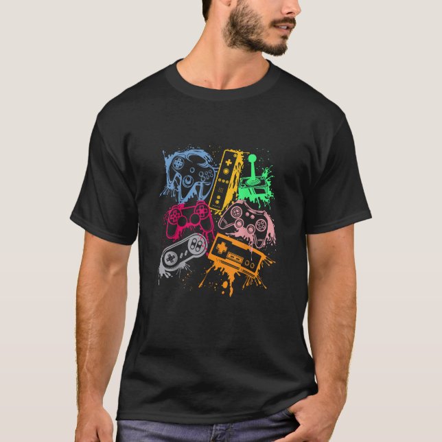 Video Game Console Controllers Retro 80's 90's Arc T-Shirt (Front)