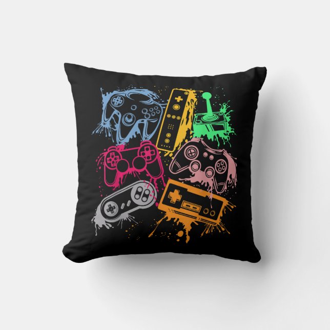 Video Game Console Controllers Retro 80's 90's Arc Throw Pillow (Front)