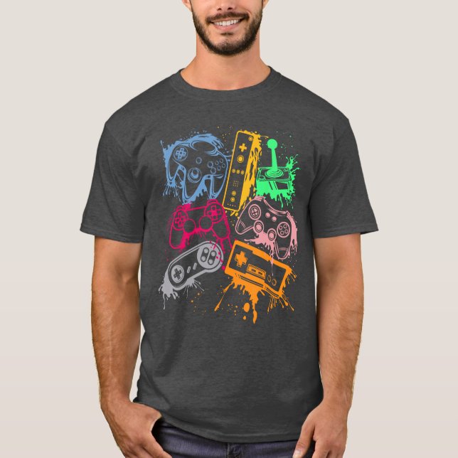 Video Game Console Controllers Retro 80s 90s Arcad T-Shirt (Front)