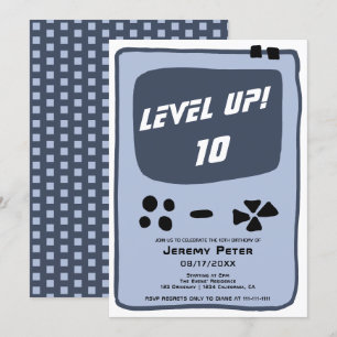 Video game console level up 10 kid birthday invitation