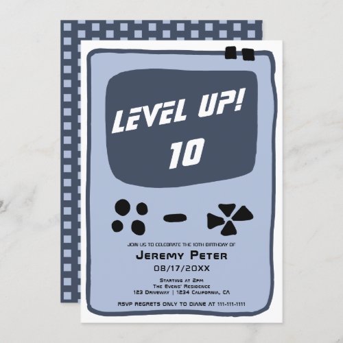 Video game console level up 10 kid birthday invitation