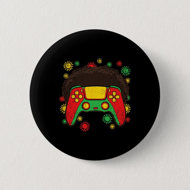Video-game Controller Afro Black History Month Gam Button (Front)