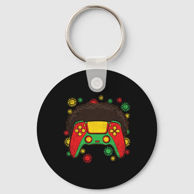 Video-game Controller Afro Black History Month Gam Keychain (Front)