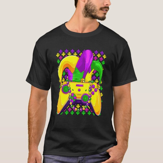Video Game Controller And Mardi Gras Gamer A T-Shirt (Front)