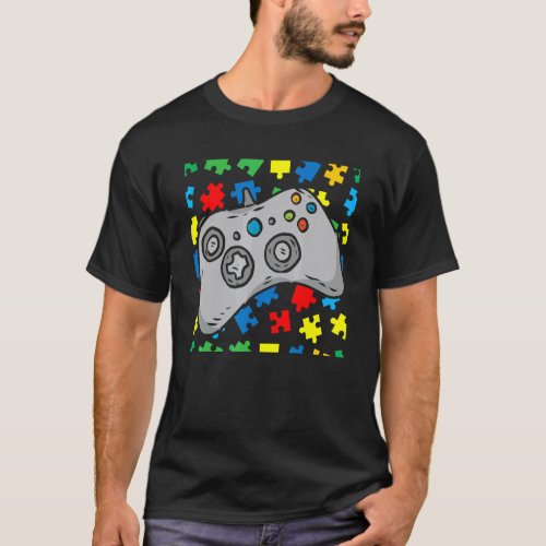 Video-game Controller Autism Awareness Puzzle Piec T-Shirt