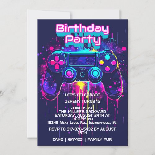 Video Game Controller Birthday Party Invitations
