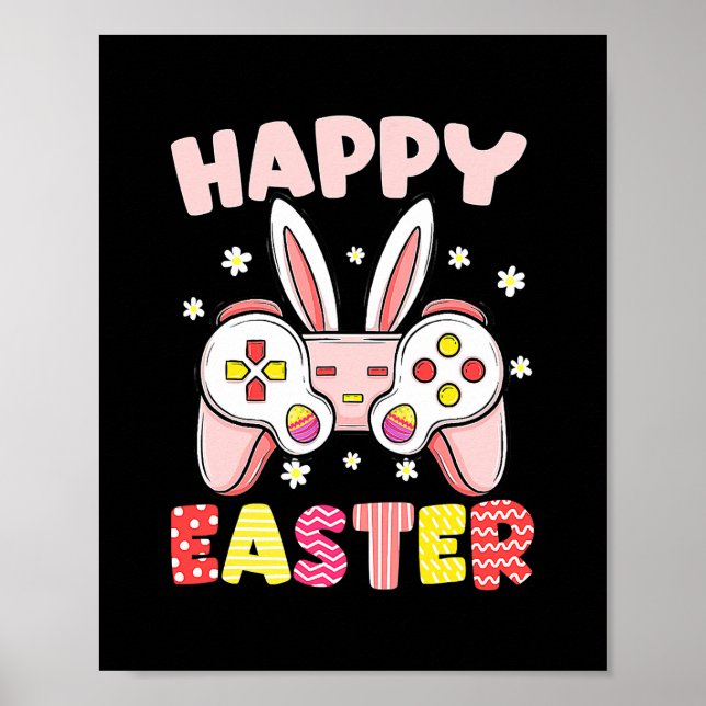 Video Game Controller Bunny Gamer Happy Easter Poster (Front)