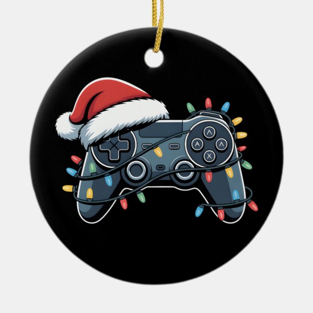 Video Game Controller Christmas Santa Gamer Boys Ceramic Ornament (Front)