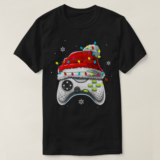 Video Game Controller Christmas Santa Hat Boys Kid T-Shirt (Design Front)