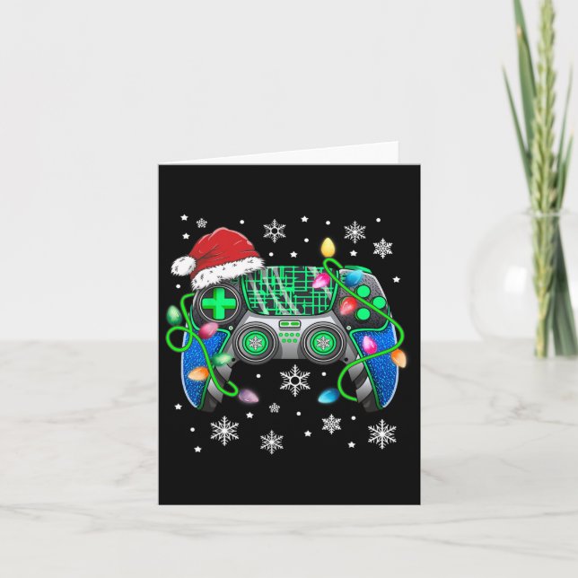 Video Game Controller Christmas Santa Hat Gamer Bo Card (Front)