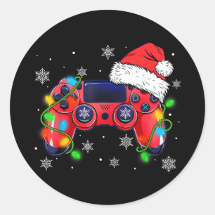 Video Game Controller Christmas Santa Hat Gamer Bo Classic Round Sticker