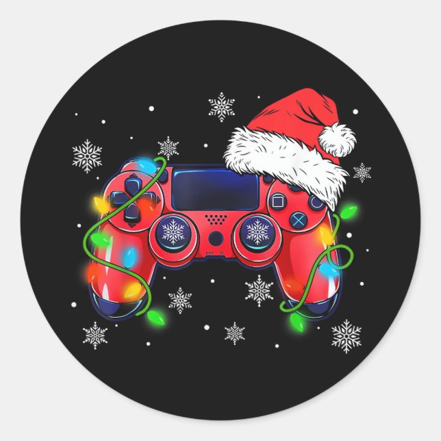 Video Game Controller Christmas Santa Hat Gamer Bo Classic Round Sticker (Front)