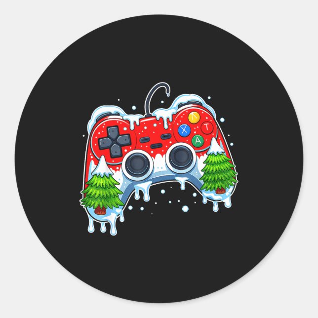 Video Game Controller Christmas Santa Hat Gamer Bo Classic Round Sticker (Front)