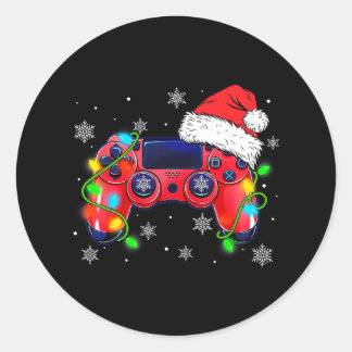 video game controller christmas santa hat gamer bo classic round sticker