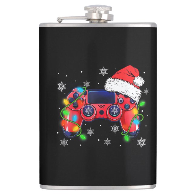 Video Game Controller Christmas Santa Hat Gamer Bo Flask (Front)