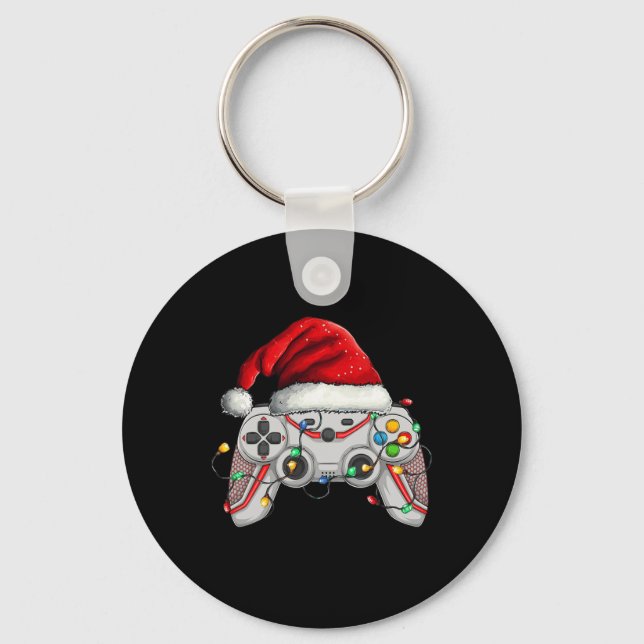 Video Game Controller Christmas Santa Hat Gamer Bo Keychain (Front)
