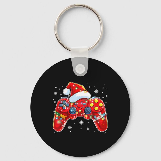 Video Game Controller Christmas Santa Hat Gamer Bo Keychain (Front)