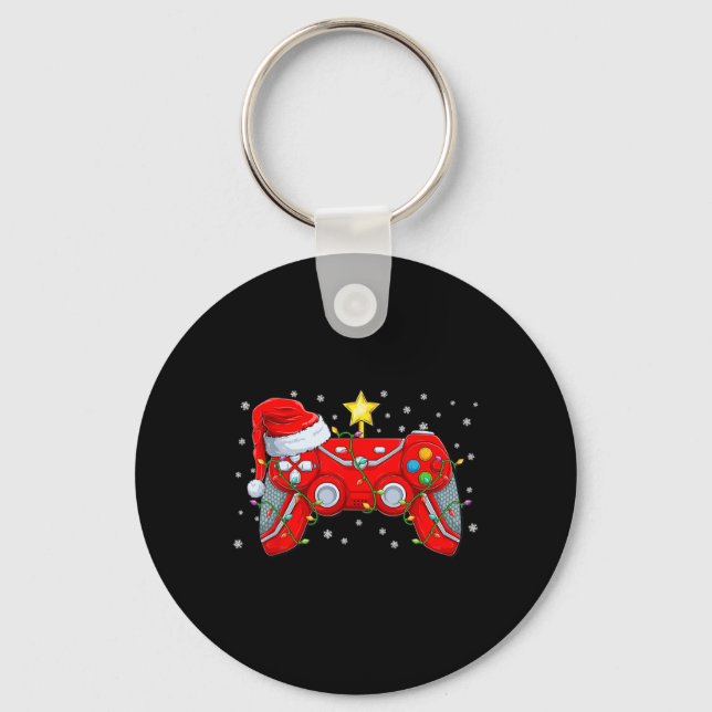 Video Game Controller Christmas Santa Hat Gamer Bo Keychain (Front)