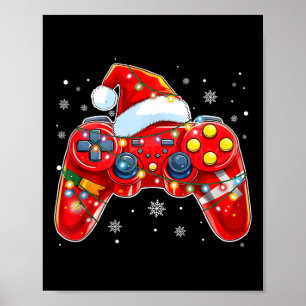 Video Game Controller Christmas Santa Hat Gamer Bo Poster