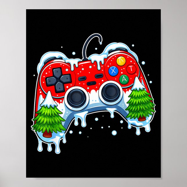 Video Game Controller Christmas Santa Hat Gamer Bo Poster (Front)