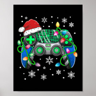 Video Game Controller Christmas Santa Hat Gamer Bo Poster