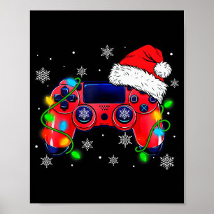 Video Game Controller Christmas Santa Hat Gamer Bo Poster