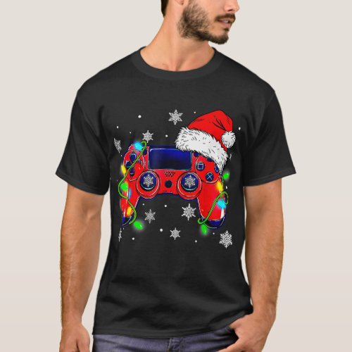 Video Game Controller Christmas Santa Hat Gamer Bo T_Shirt