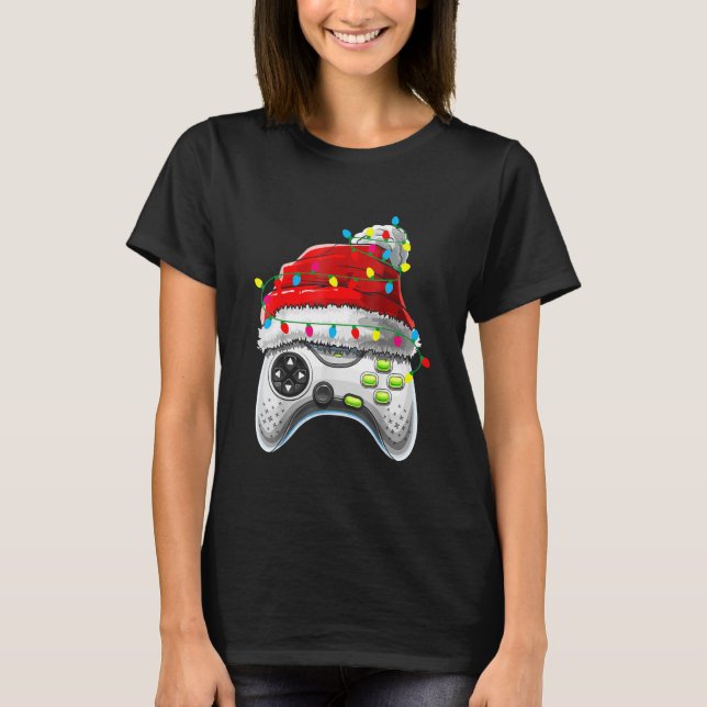 Video Game Controller Christmas Santa Hat Gamer Bo T-Shirt (Front)