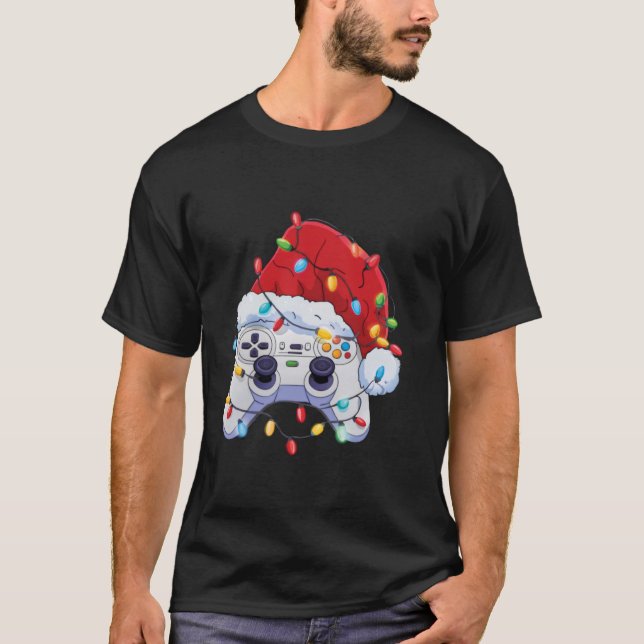 Video Game Controller Christmas Santa Hat Gamer Bo T-Shirt (Front)