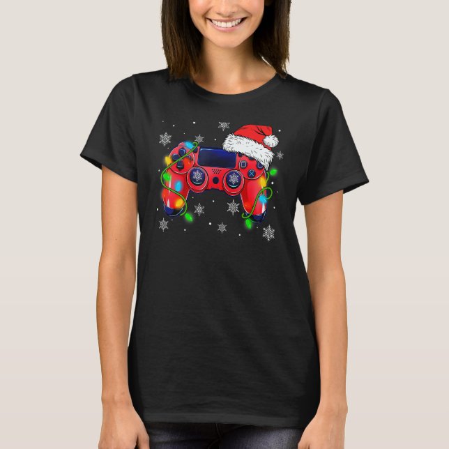 Video Game Controller Christmas Santa Hat Gamer Bo T-Shirt (Front)