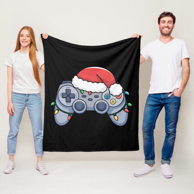 Video Game Controller Christmas Santa Hat Gamer Fleece Blanket (In Situ)