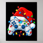 Video Game Controller Christmas Santa Hat Gamer Fu Poster