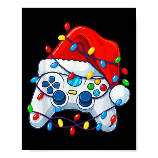 Video Game Controller Christmas Santa Hat Gamer Fu Poster