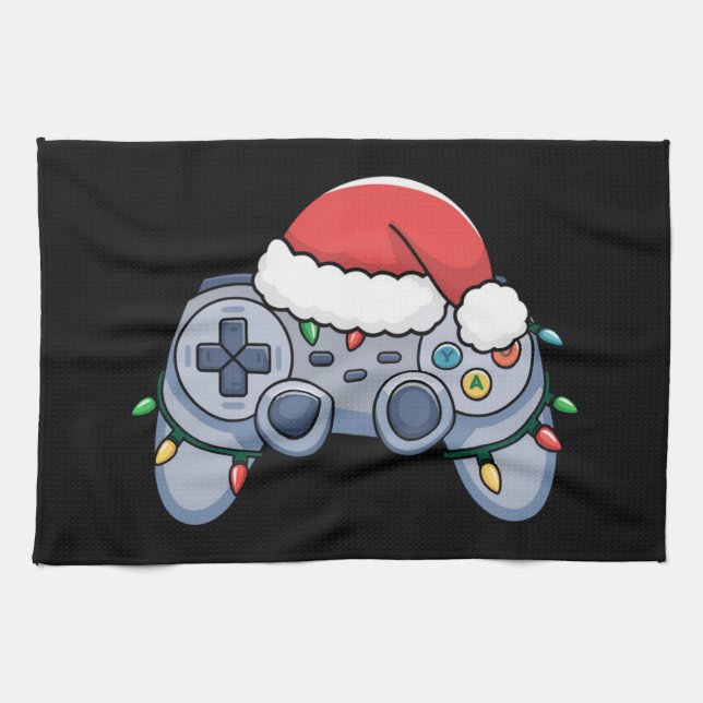 Video Game Controller Christmas Santa Hat Gamer Kitchen Towel (Horizontal)