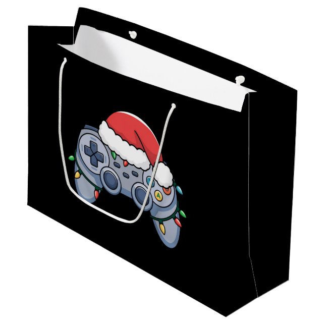 Video Game Controller Christmas Santa Hat Gamer Large Gift Bag (Front Angled)