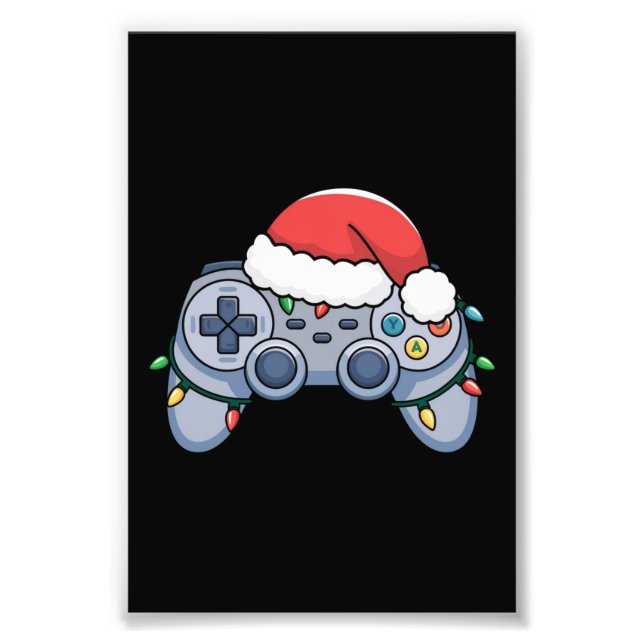 Video Game Controller Christmas Santa Hat Gamer Photo Print (Front)