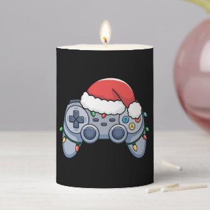 Video Game Controller Christmas Santa Hat Gamer Pillar Candle
